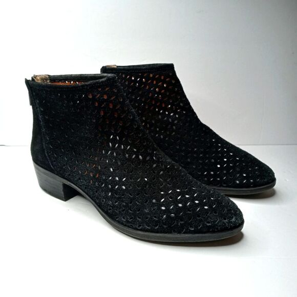 Lucky Brand Black Leather Perforated Booties - Picture 1 of 7